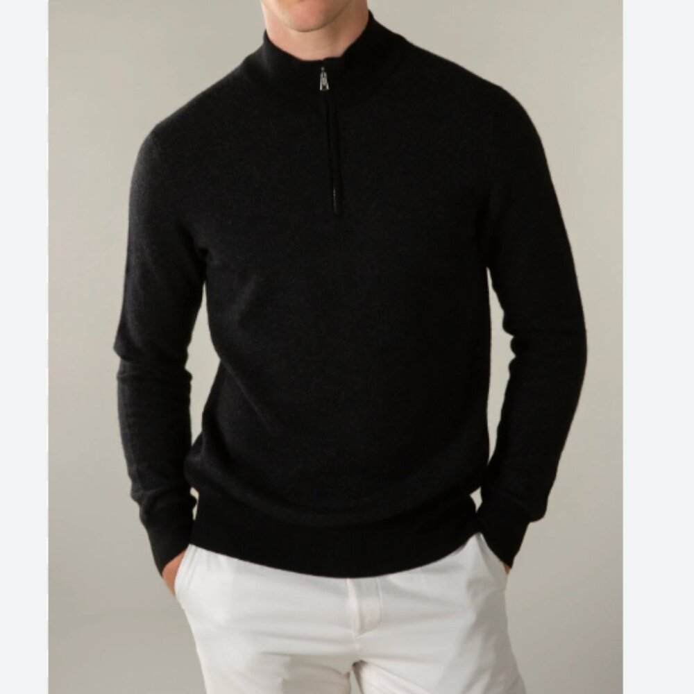 Alan Bilzerian AB Felted Merino 1/2 Zip Men's Black navy Half-Zip Sweater